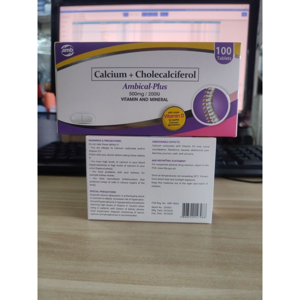 AMBICAL-PLUS (CALCIUM BICARBONATE+CHOLECALCIFEROL) 100'S | Shopee ...