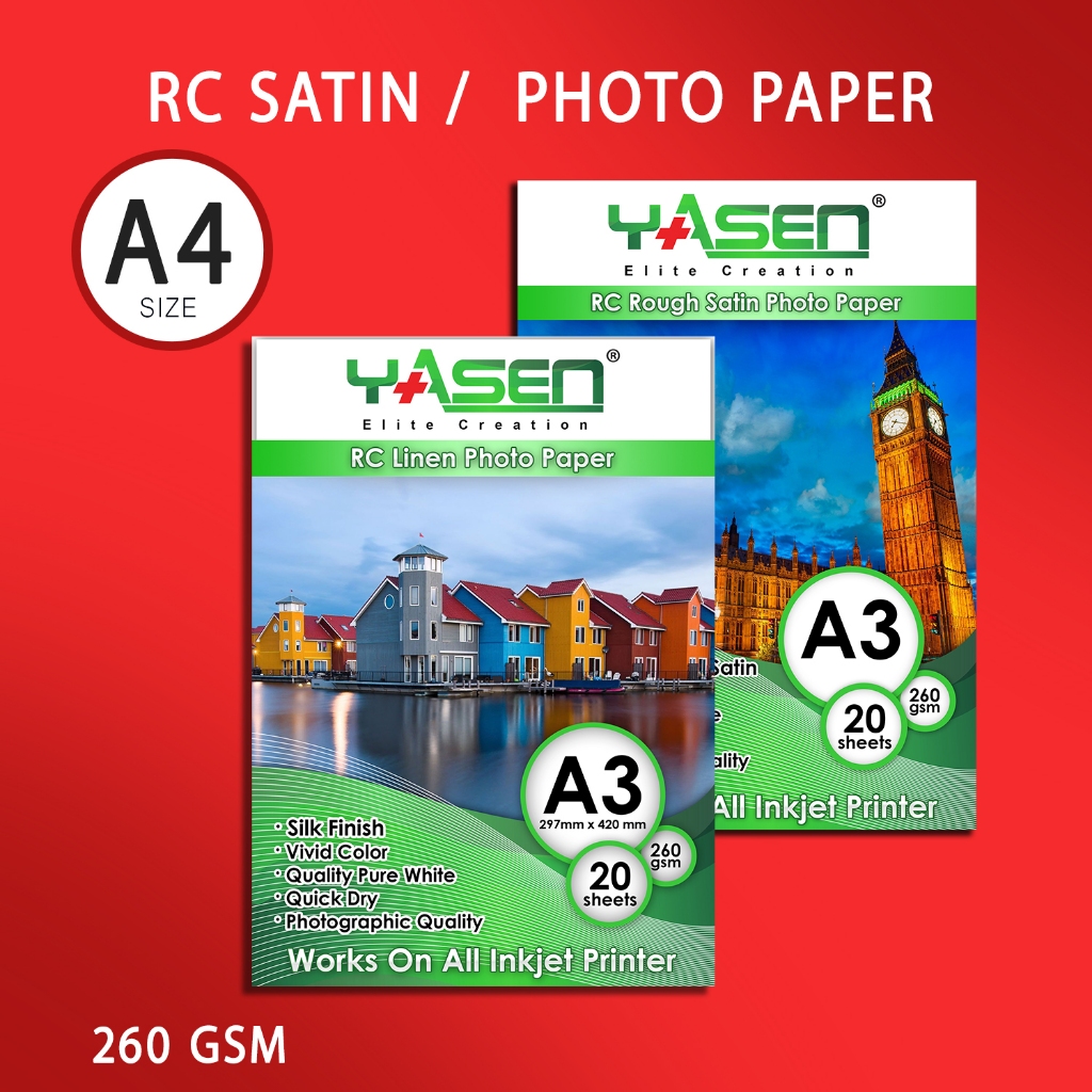 Yasen RC Photo Paper 260gsm Waterproof Resin Coated A4 3R 4R (20s ...