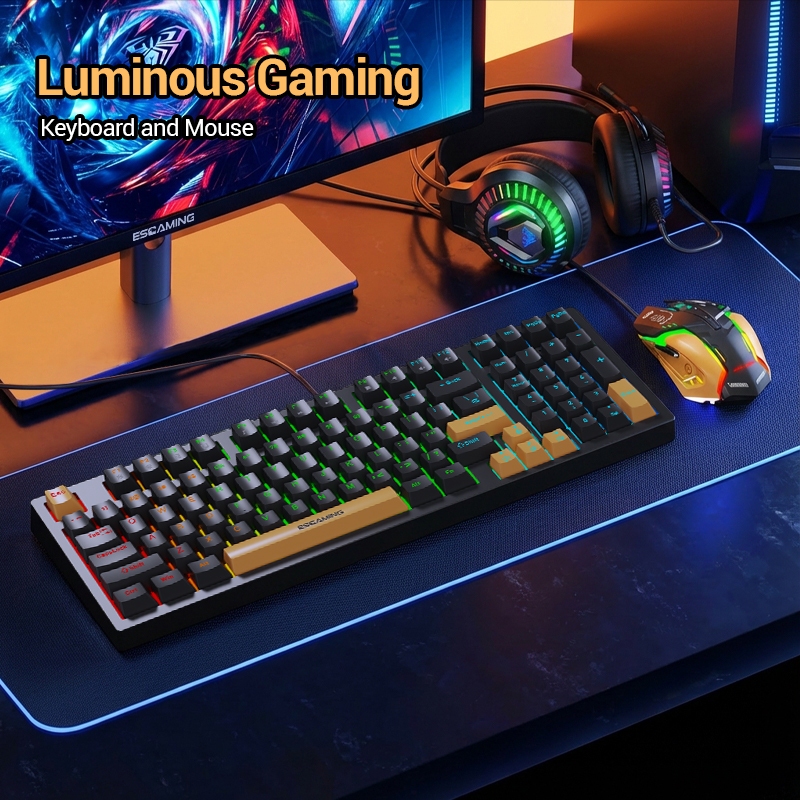 Esgaming Wired Rainbow LED Gaming Keyboard& Mouse Set 98 Keys ...
