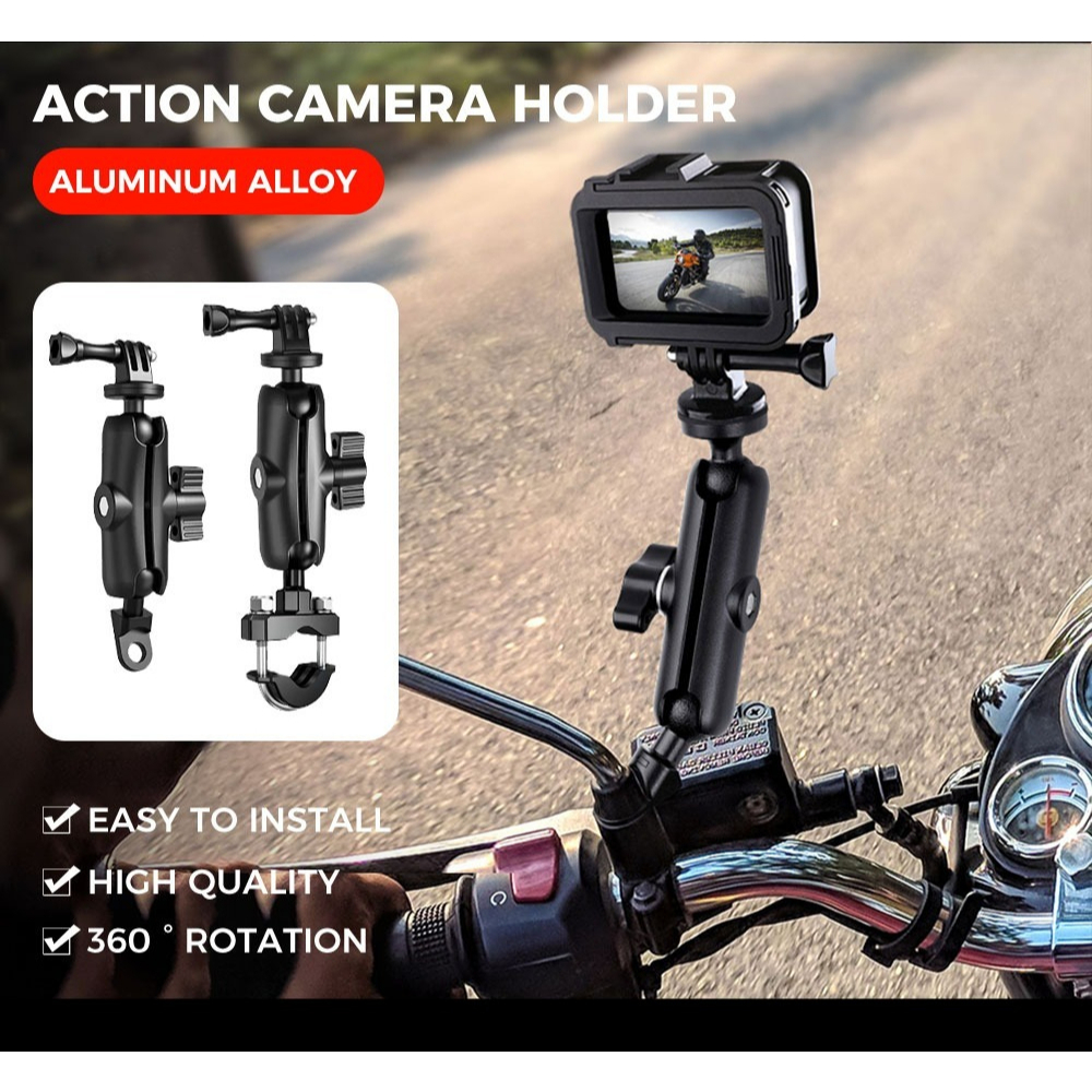 Motorcycle Action Camera Mount – 360° Rotating Holder for Handlebar or ...