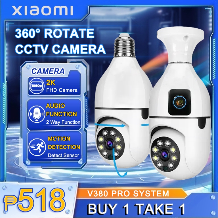 BUY 1 TAKE 1 V380 PRO CCTV Bulb Camera 24MP Dual Lens 360 Auto Tracking ...