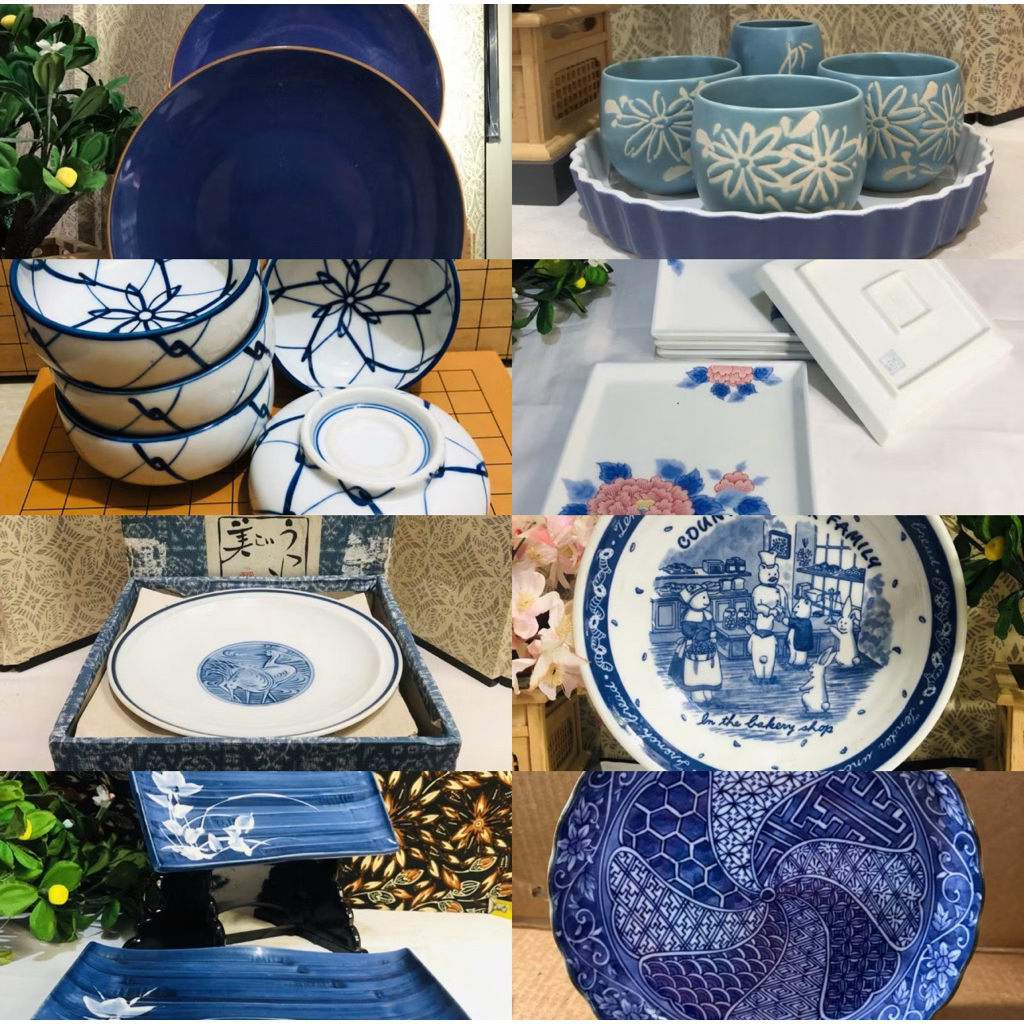 (Assorted) BLUE LINE COLLECTION GLASS SUSHI PLATE BOWL TABLEWARE (Japan ...