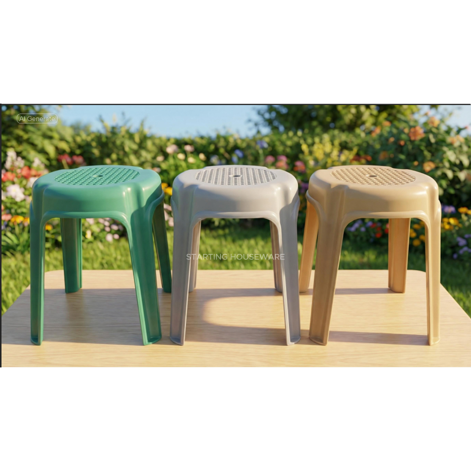Fuson Monoblock Chair Round Stool Plastic Chair Plain Color #378 ...