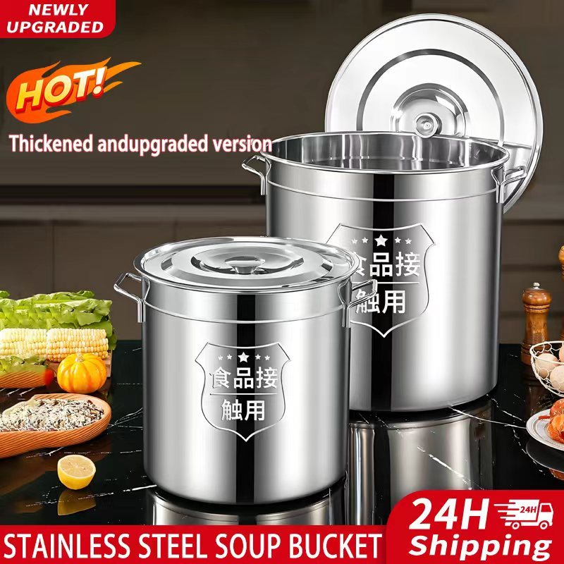 304 Stainless Steel Extra Thick Household Bucket with Lid Large ...