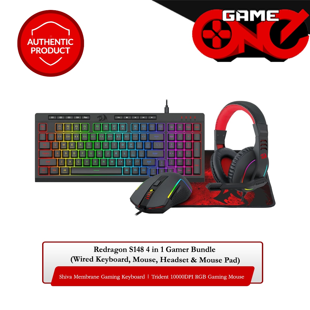 Redragon S148 Wired Keyboard + Mouse + Mousepad + Headset 4-In-1 Set ...