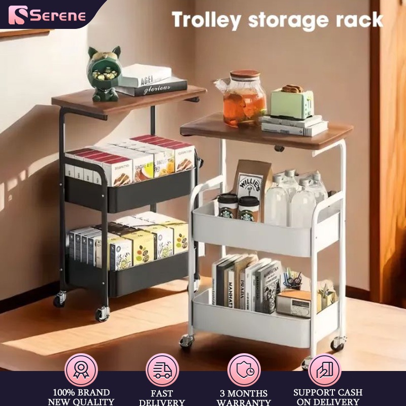 Metal Trolley Storage Rack 3-Tier Rolling Storage Rack Home Kitchen ...