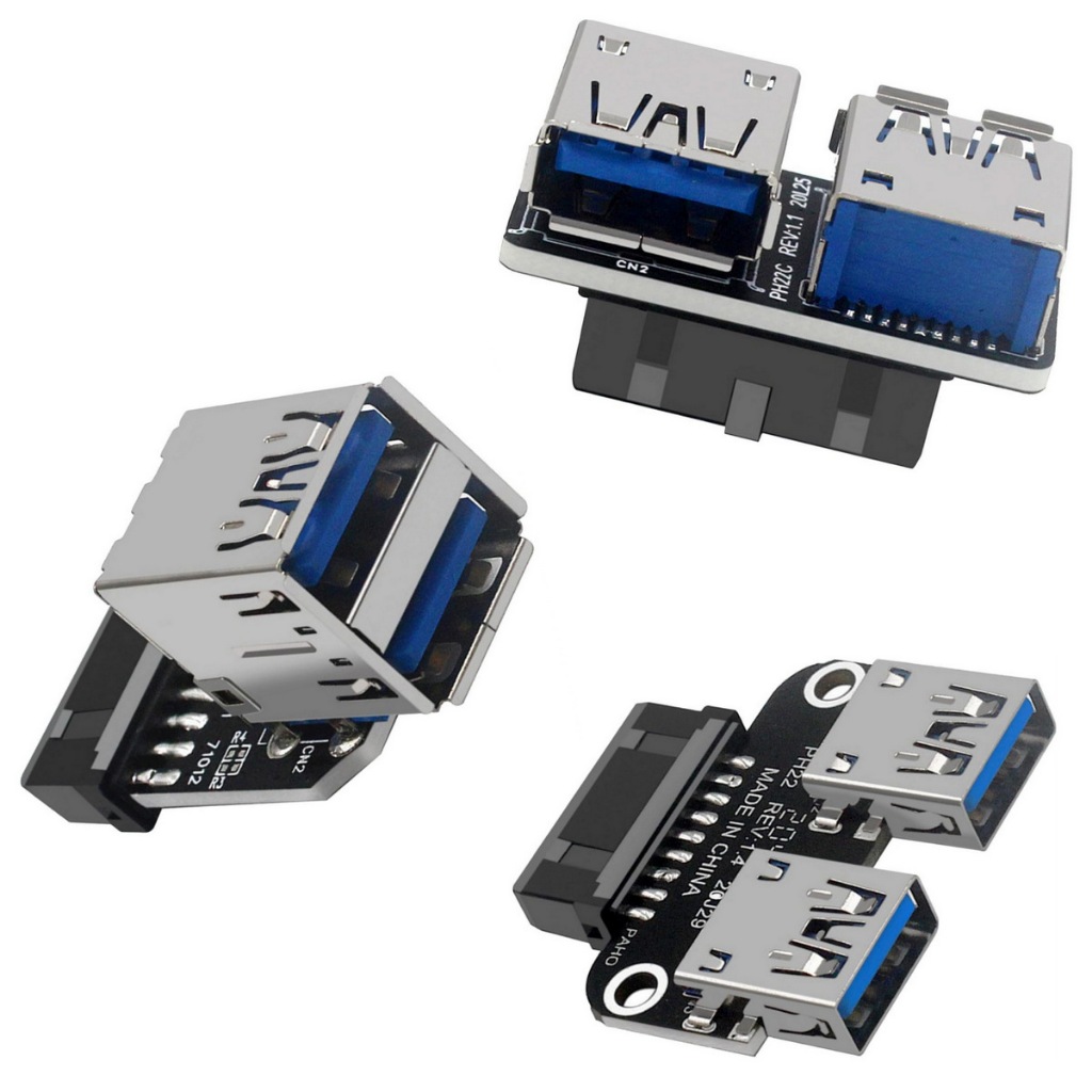 USB 3.0 19/20 Pin to Dual USB 3.0 A Female Port Adapter Vertical ...