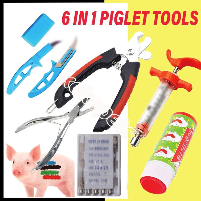6 in 1 Piglet Care Tool Kit - Tooth Clipper Tail Docking Tool Pig ...