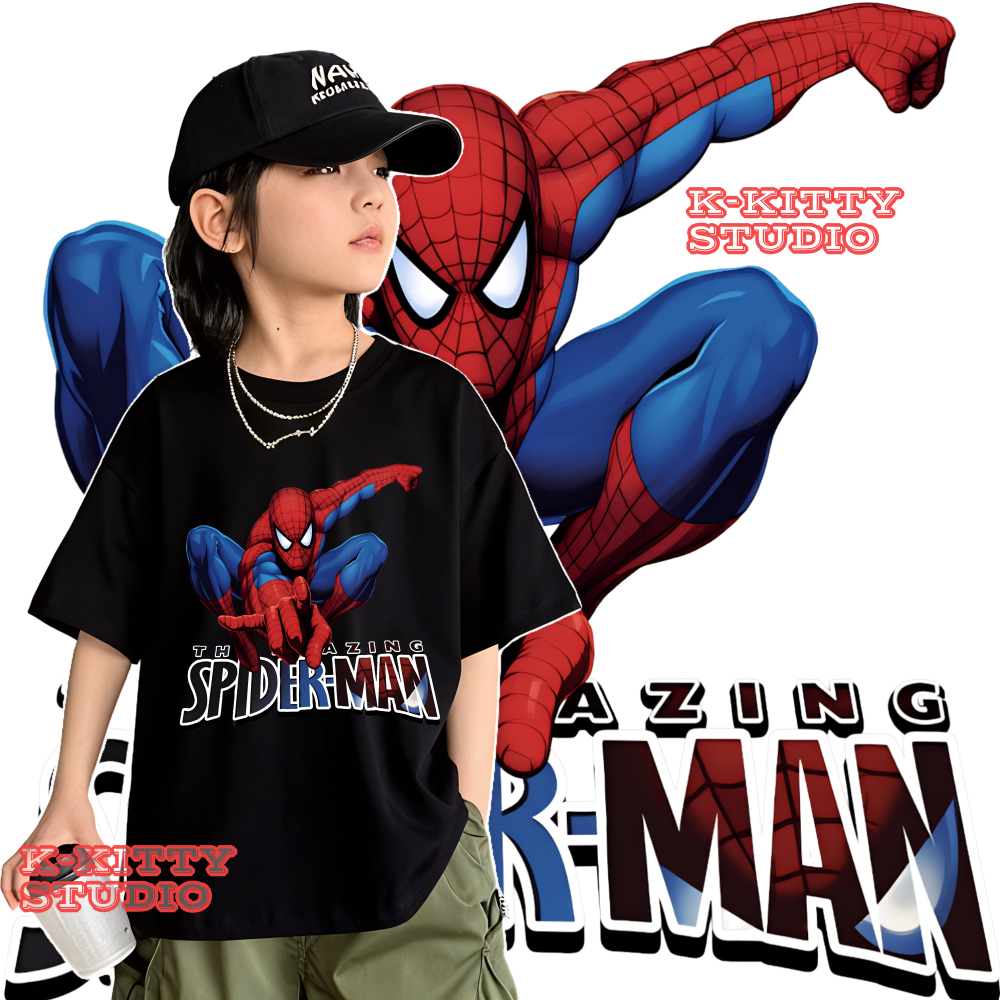 (COD) Spider-Man Kids' T-Shirt 100% Cotton - Loose Crew Neck Short ...