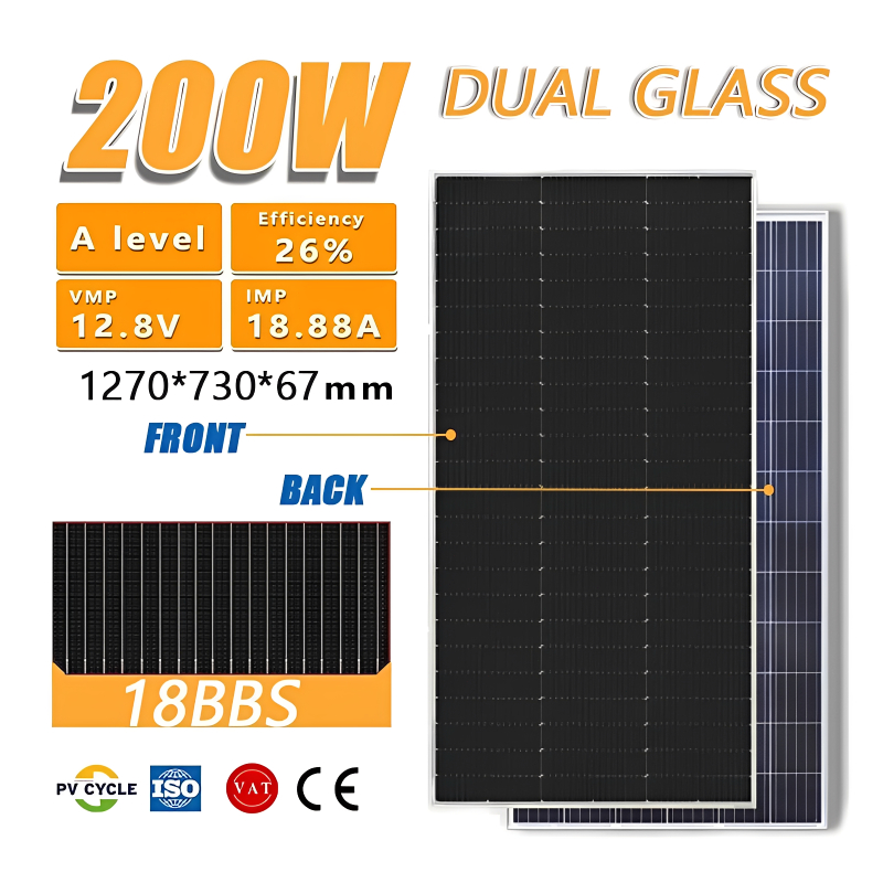 Dual Glass 200 Watts 18BB Solar Panel 12V/18V Monocrystalline Silicon ...
