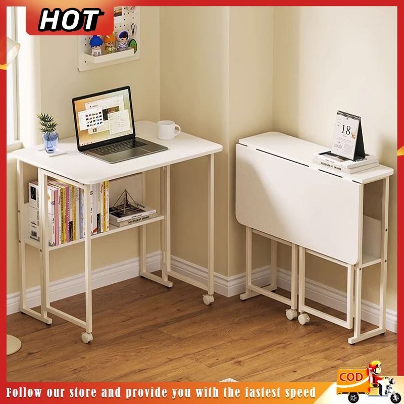 ⭐HOT⭐Movable Computer Table 2-layer Folding Table With Wheels Bedside ...