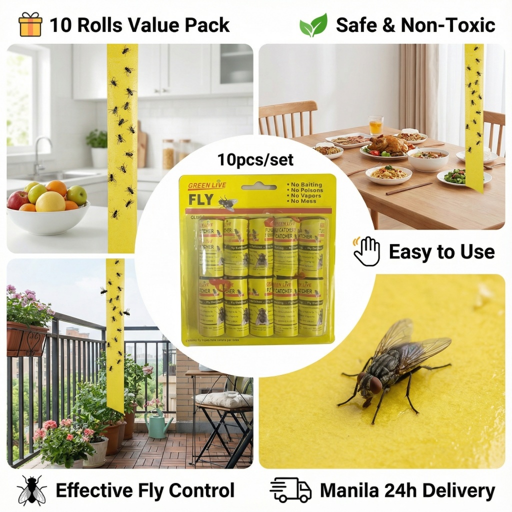 10 Rolls Fly Traps Ribbon Hanging Sticky Fly Trap Fruit Fly Gnat Trap ...