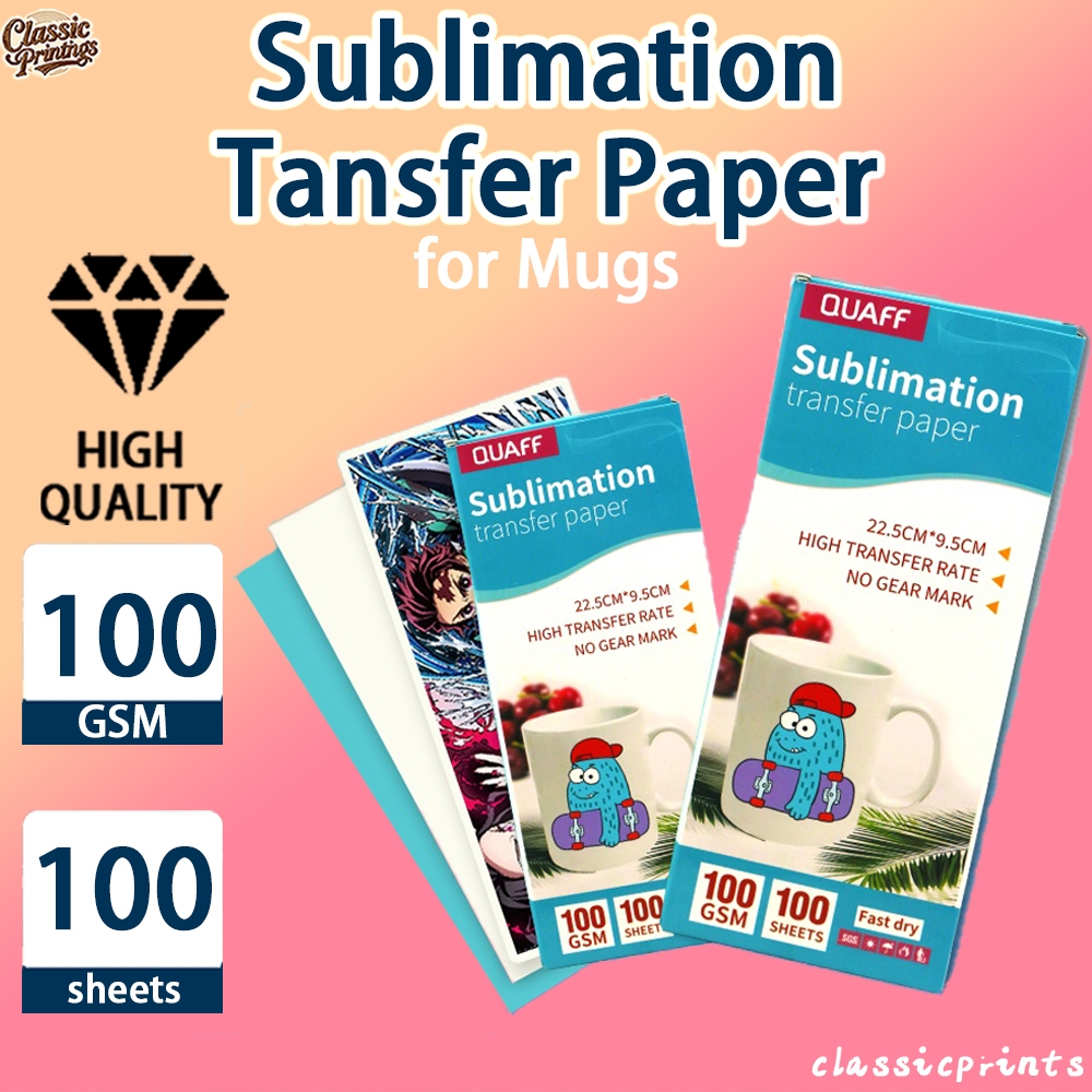 Quaff Sublimation Paper For Mugs 100 Sheets Quick Dry 22.5cm X 9.5cm ...
