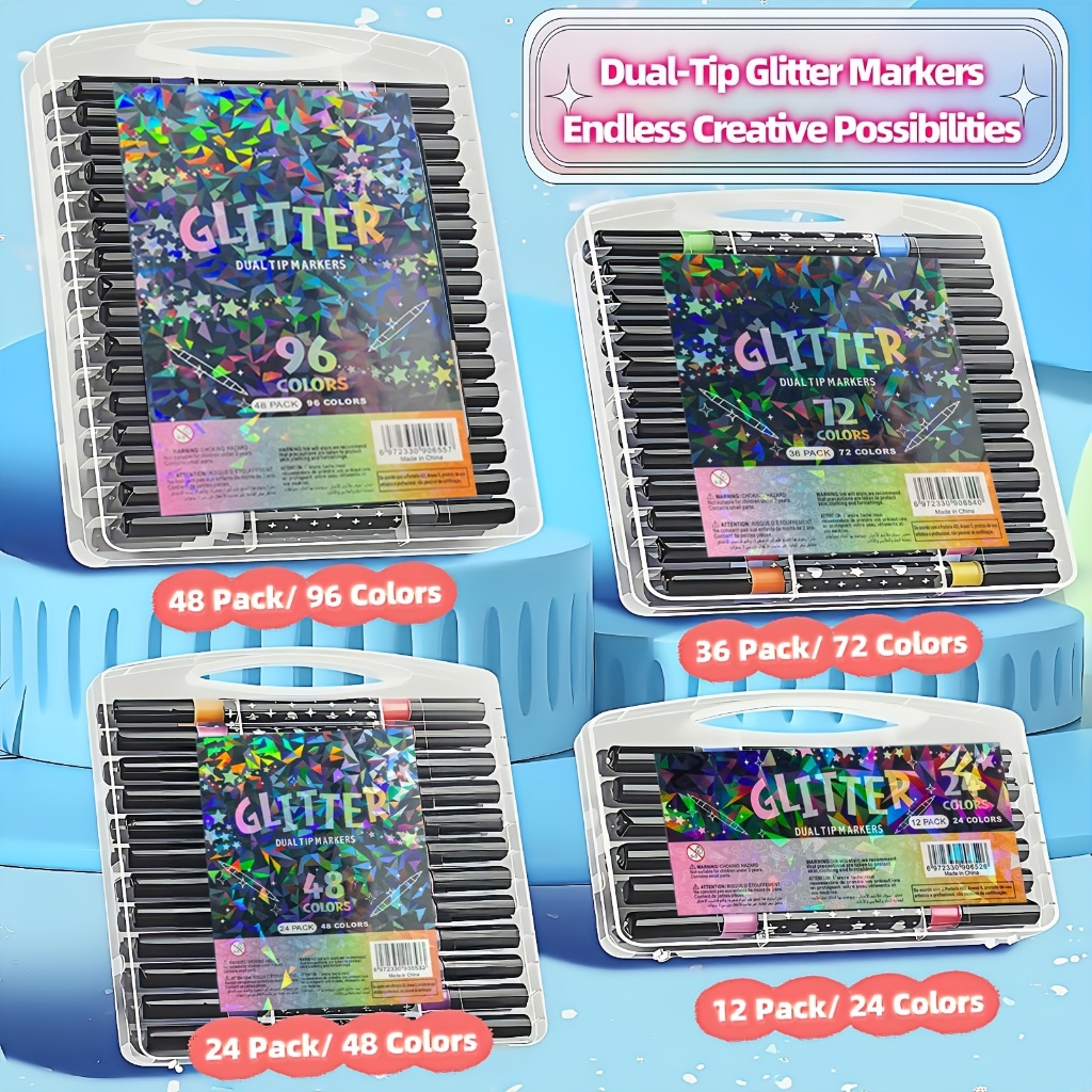 96 Colors Glitter Dual Tip acrylic marker Drawing highlighter colored ...