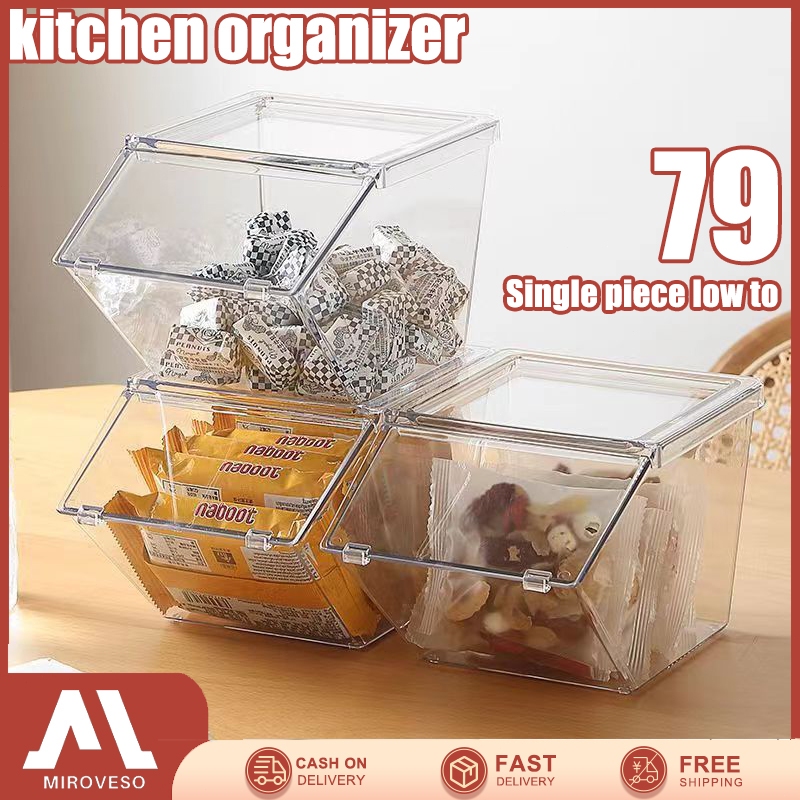 Acrylic Candy Coffee Organizer Container Box With Flip Lid Stackable ...