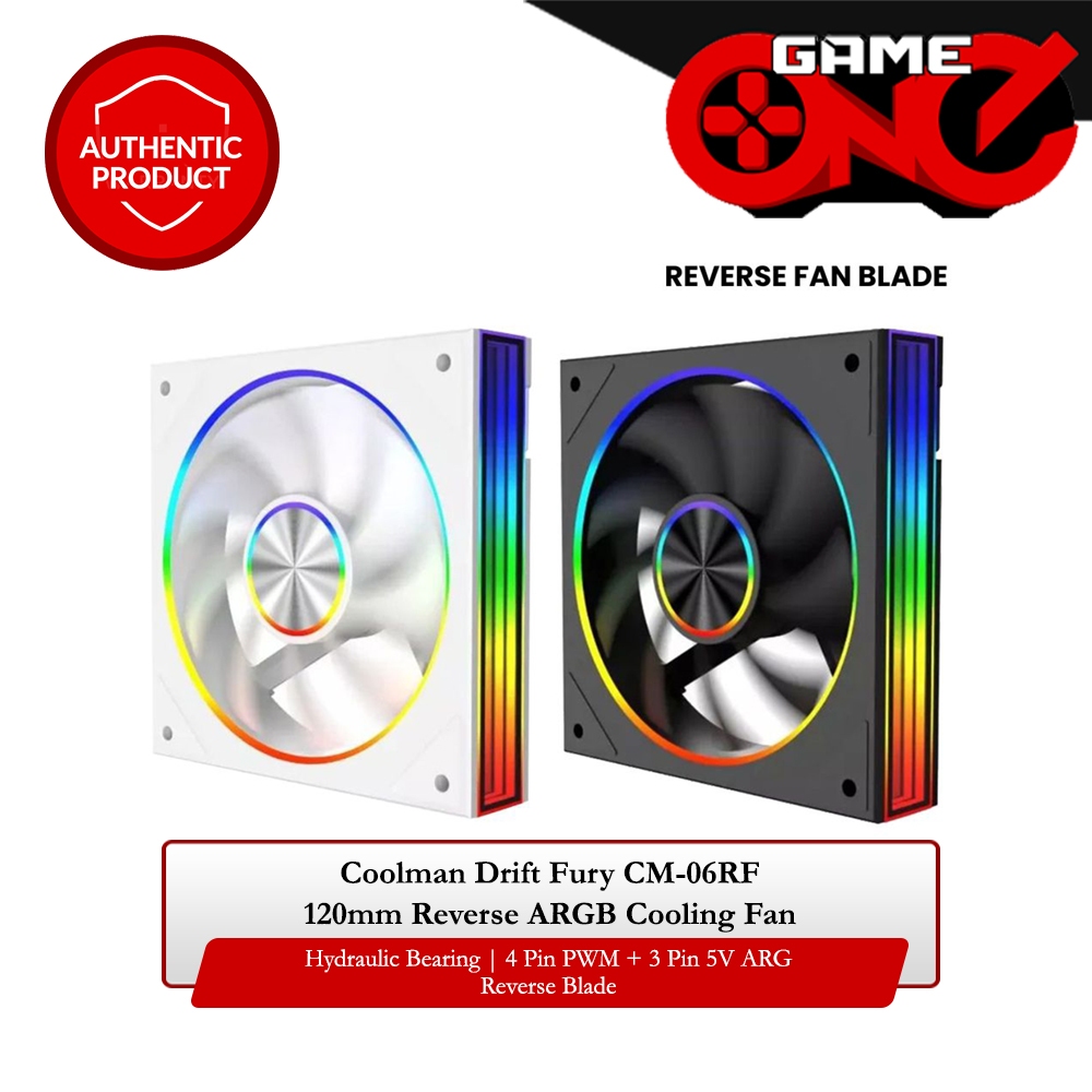 Coolman Drift Fury CM-06RF 120mm Reverse ARGB Cooling Fan | Shopee ...