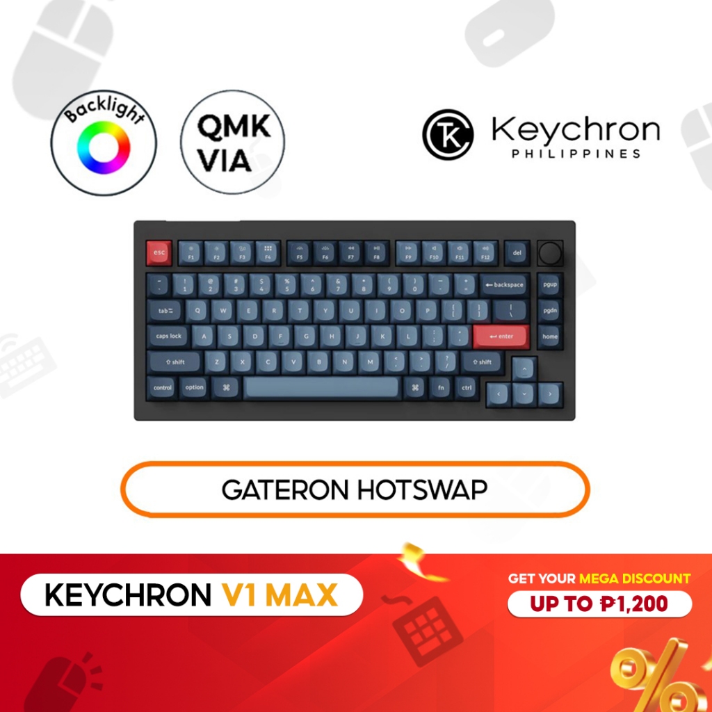 Keychron V1 Max Knob QMK Mechanical Keyboard, Carbon Black, 75%, Tri ...