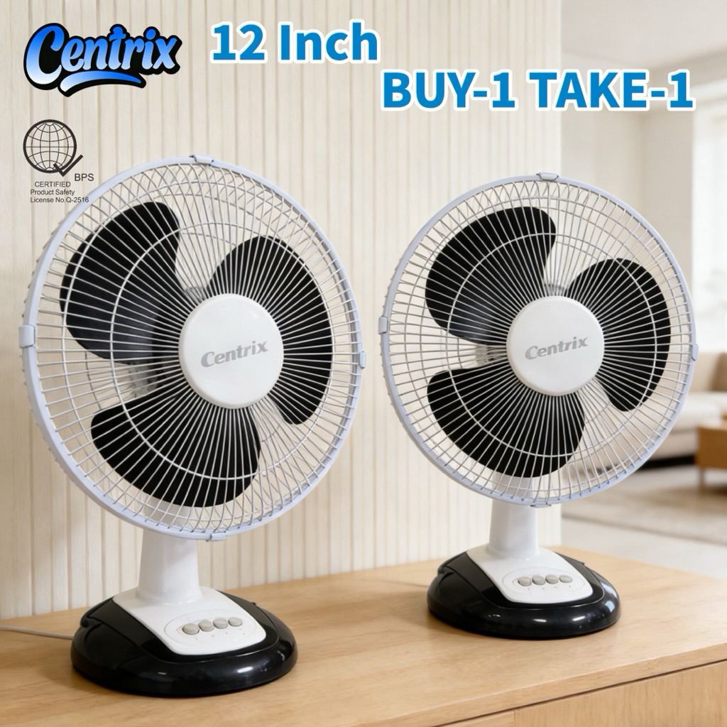 Centrix 12 inches Desk Fan Black and White with 3-Blades Low noise ...