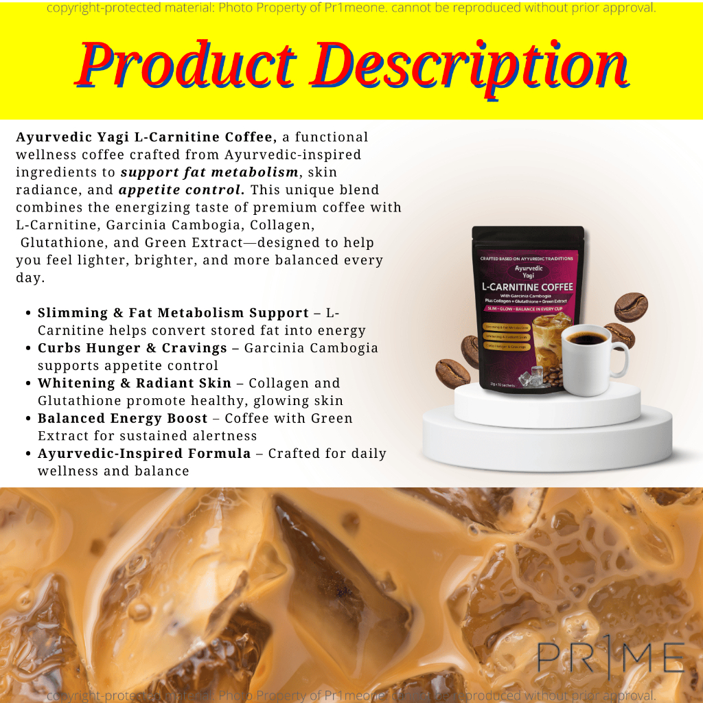 l-carnitine coffee ingredients l Detox Drink l Support Metabolism and Glowing skin l 1 Pack 10 Sachets Quantity:10 mg and BCAAs to help Kojie San Skin and gentle brightening cream