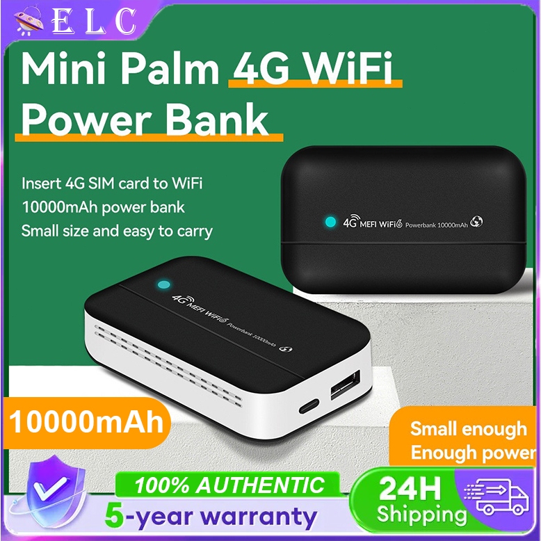 4G LTE WiFi 6 Router 10000mAh Power Bank Type-C External Charging WiFi ...