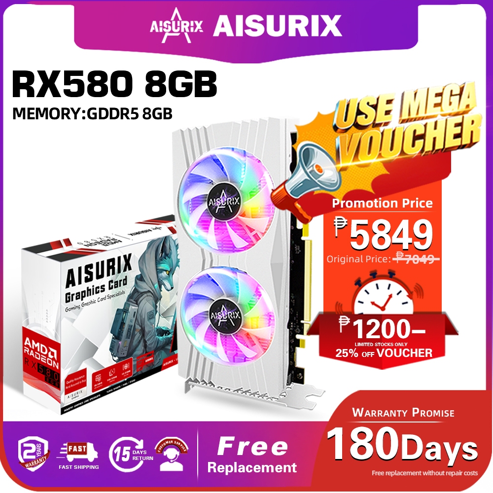 AISURIX RX580 8G Colorful RGB Graphics Card GDDR5 256Bit Computer GPU ...