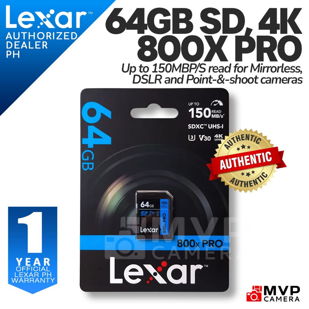 LEXAR Professional 800x PRO SDXC UHS-I 64GB Memory Card 4K