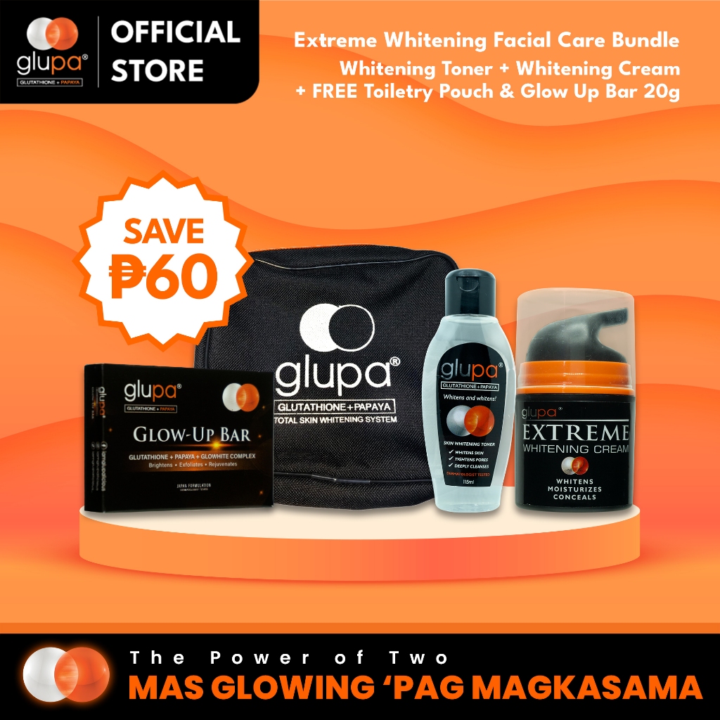 Glupa Extreme Cream + Glupa Skin Whitening Toner w/ FREE Toiletry Pouch &  Glupa Soap 20g | Shopee Philippines