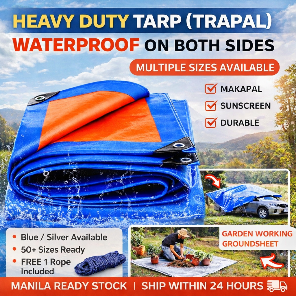 Heavy Duty Waterproof Tarp Trapal Double Sided Blue Silver Makapal Free ...