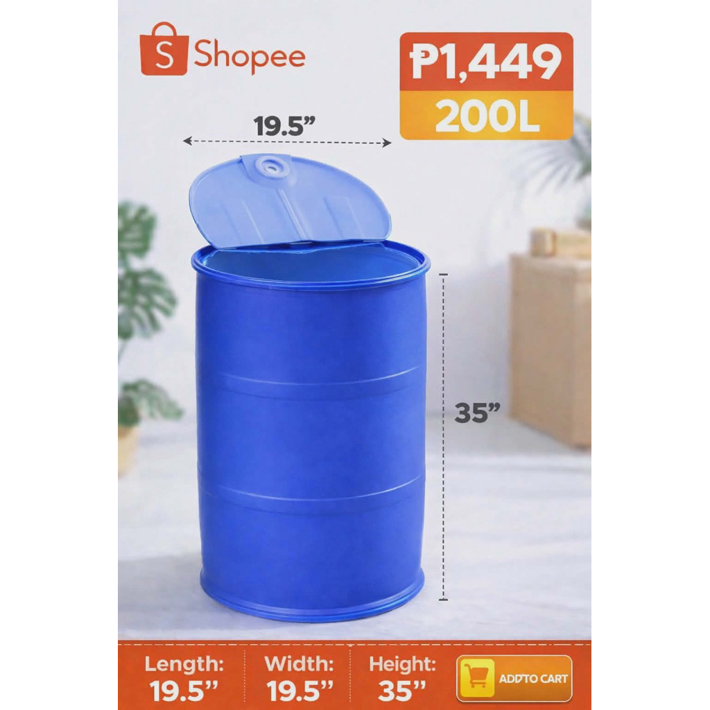 200L WATER STORAGE HEAVY DUTY OPEN TOP | Shopee Philippines