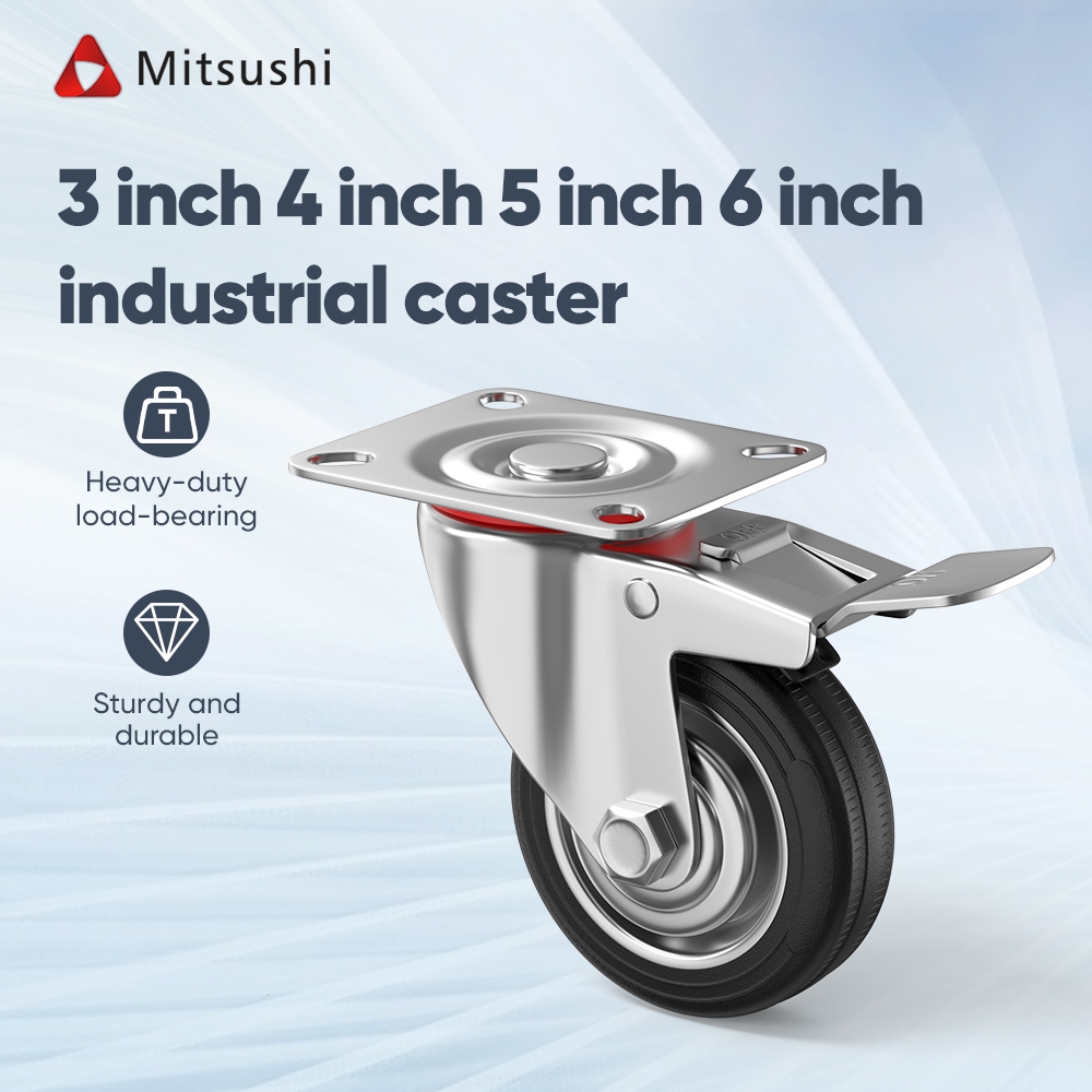 Mitsushi 3/4/5/6 Inches Black Industrial Casters with Fixed Feet ...