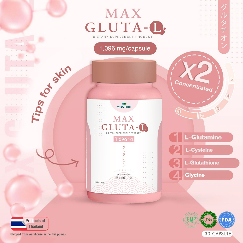 glutathione brands in philippines MAX GLUTA-L 1,000 mg L-Glutathione (WISAMIN BRAND) Quantity 30  Capsules/Bottle