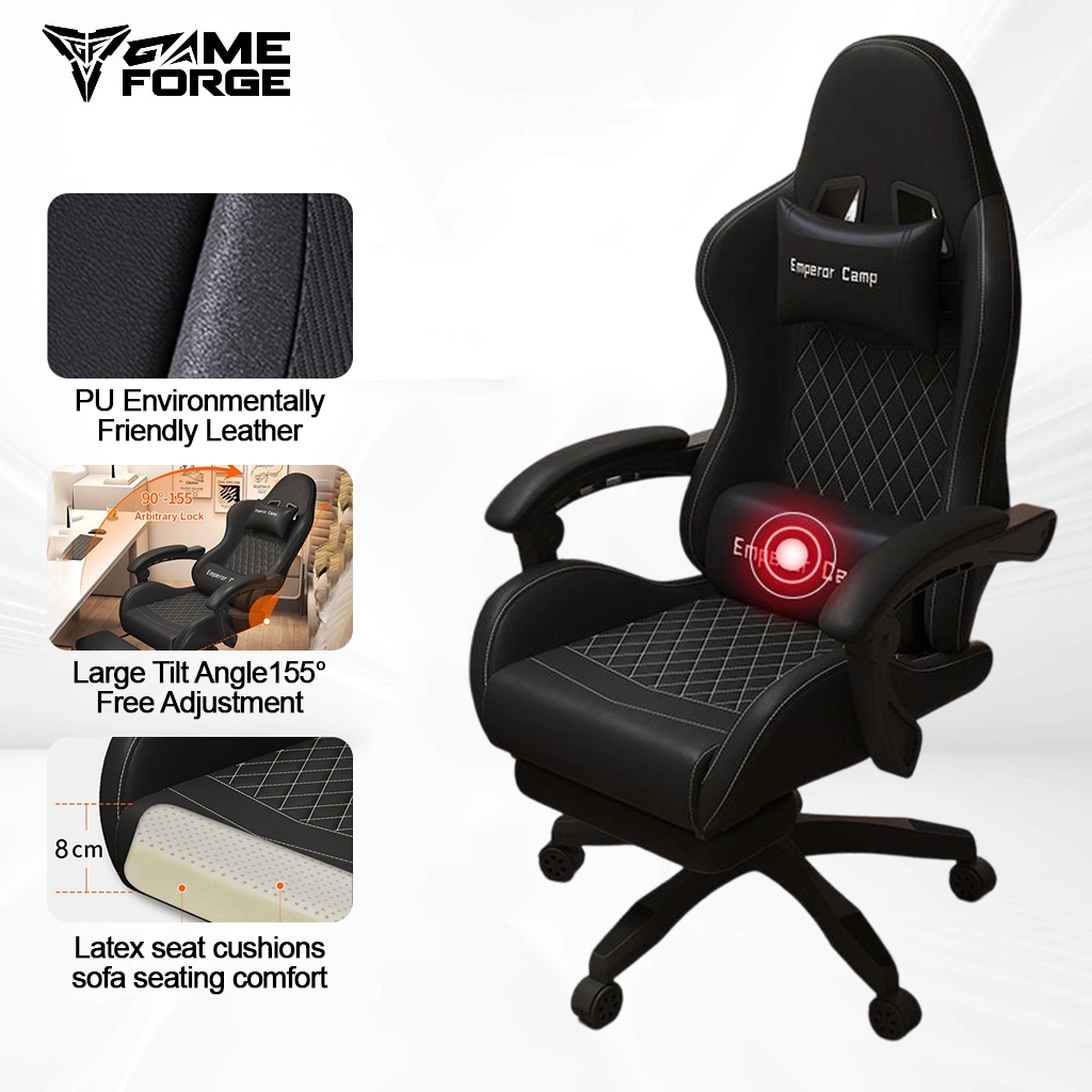 GAMEFORGE Ergonomic Gaming Chair PU Leather Reclining Computer Office ...