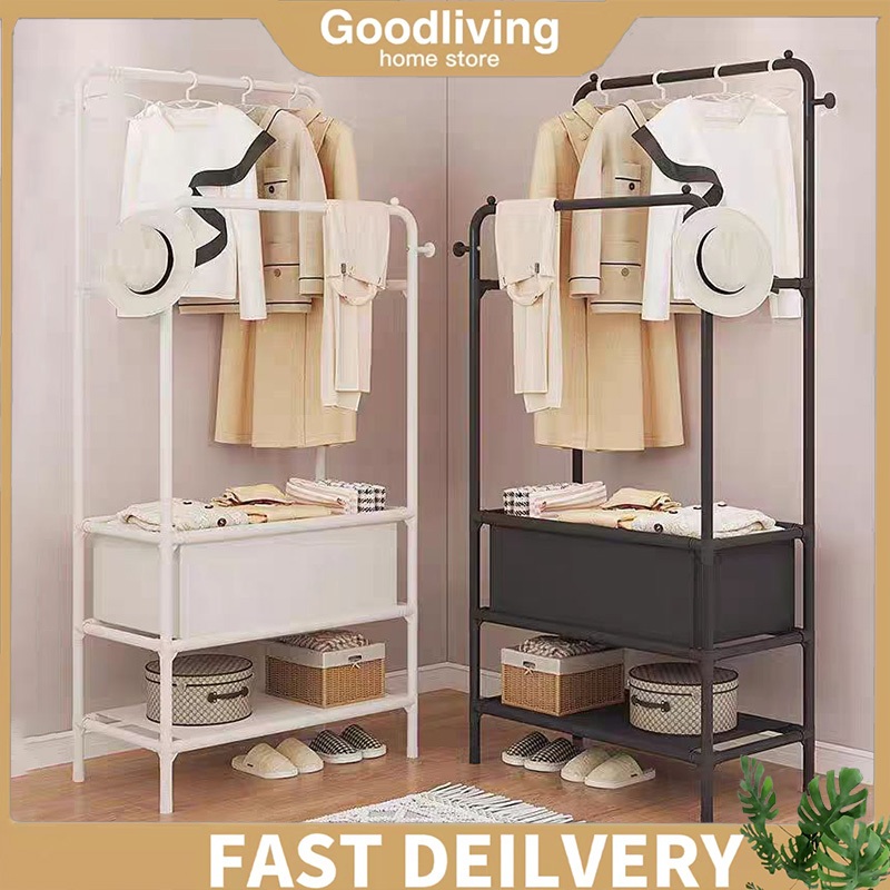 Double Pole Coat Rack Multi-function 3-tier Shelf Clothes Organizer ...