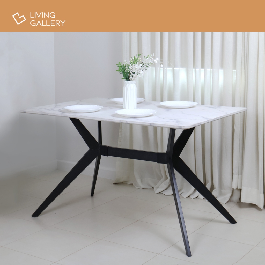 Living Gallery Rectangular Marble Top Table with Sturdy Metal Leg ...