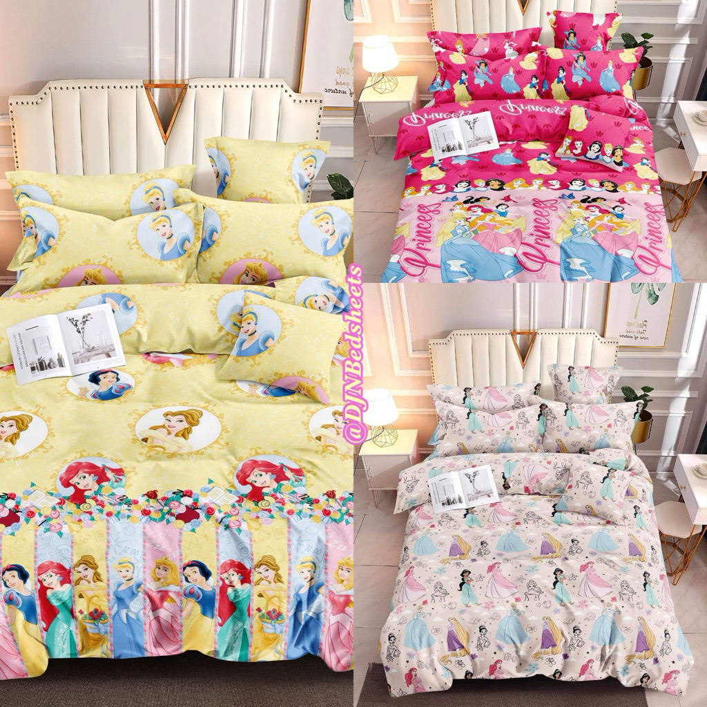 DISNEY PRINCESS Bedsheet FullyGarterized with 2pcs Zipper PillowCase ...