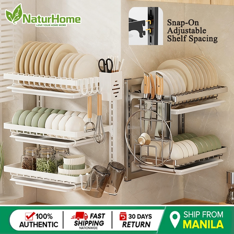2/3 Tier Adjustable Dish Rack Wall Mount Stainless Steel Cutlery Rack ...