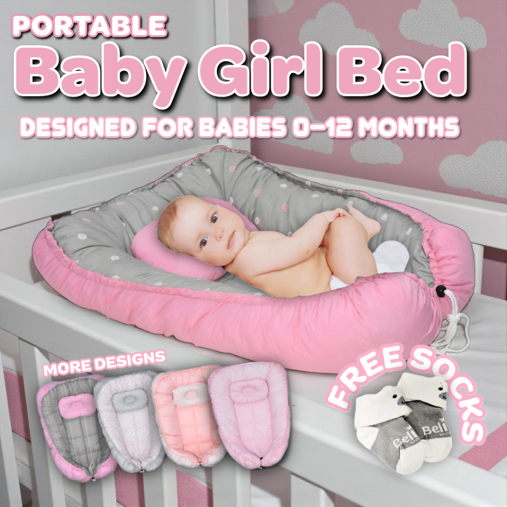 Portable Girls Baby Bed Cotton Baby Nest with Baby Pillow Removable Newborn  Bed Set Until 12 MONTHS