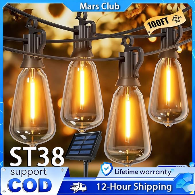 ST38 Solar Bulb String Lights Outdoor Waterproof Fairy Light IP67 Patio ...