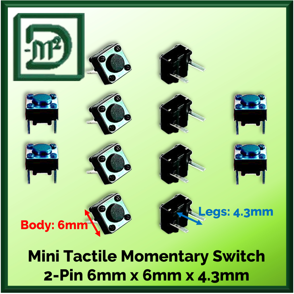 Mini Tactile Momentary 2-Pin PCB Tact Switch 6mm x 6mm x 4.3mm (10pcs ...