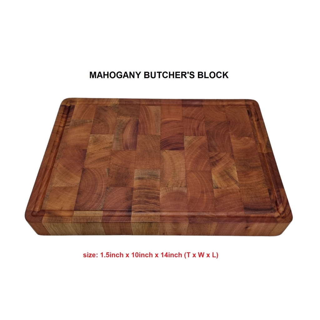 Butcher Block (End Grain) with Rubber Feet Genuine Mahogany Wood 1.5" x ...