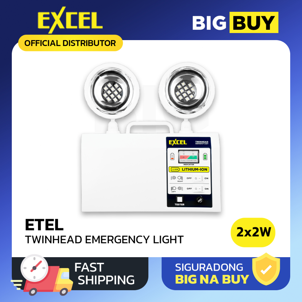 [A] Excel - LED Rechargeable Li-Ion Emergency Light - Twin head ...