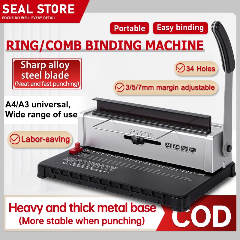 A3/A4 Size Ring/Comb Binding Machine 34/21 Hole Portable Wire&Spiral ...