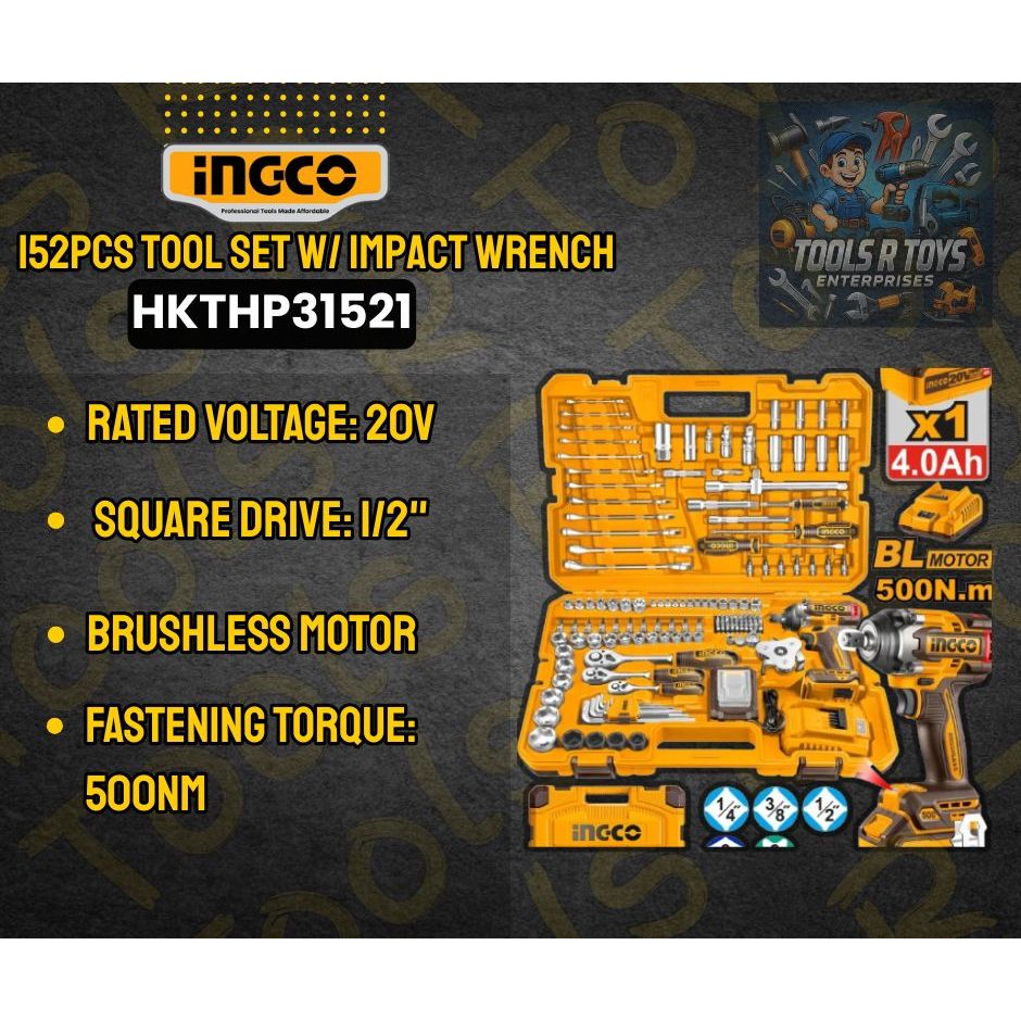 INGCO 152PCS Tool Set with Cordless Impact Wrench | HKTHP31521 |TOOLS R ...