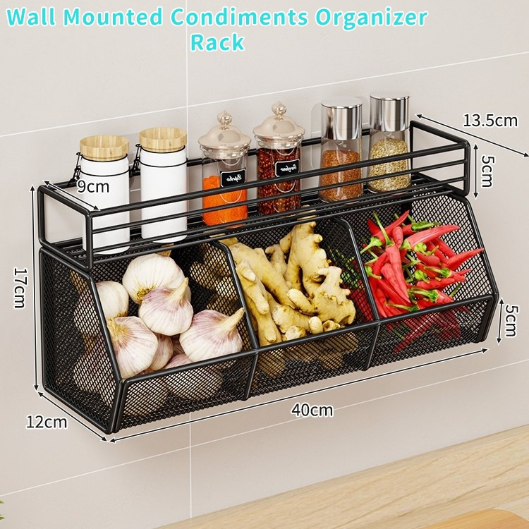 1Pc Wall Mounted Condiments Organizer Rack Kitchen Spice Storage Garlic ...
