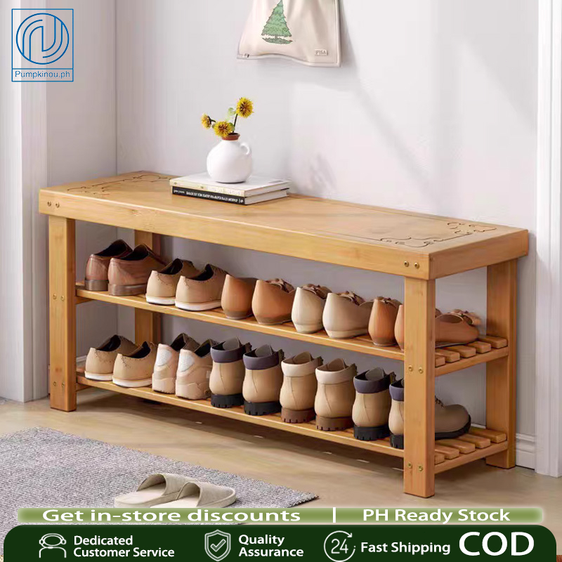 COD⚡Nordic Shoe Rack Simple Foot Stool Chair With Soft Cushion Double ...