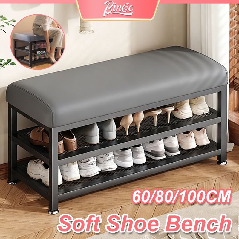 BINCOO Multifunctional Shoe Stool Cabinet 2 Layer Shoe Rack Organizer ...