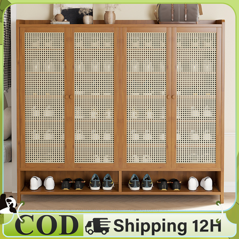 WoodLand Shoe Rack Organizer Shoe Cabinet Rattan Door With Cover / Shoe ...