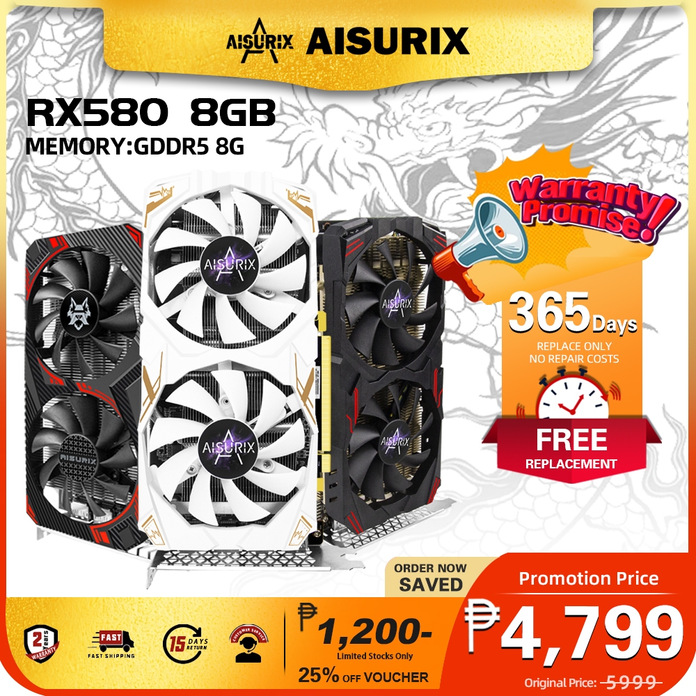 AISURIX RX580 8GB Graphics Card GDDR5 AMD Computer GPU Video Card