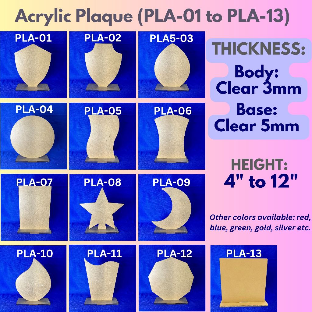 Clear Acrylic Blank Plaque [3mm] [Height-4 to 12 inches][Base: CLEAR ...