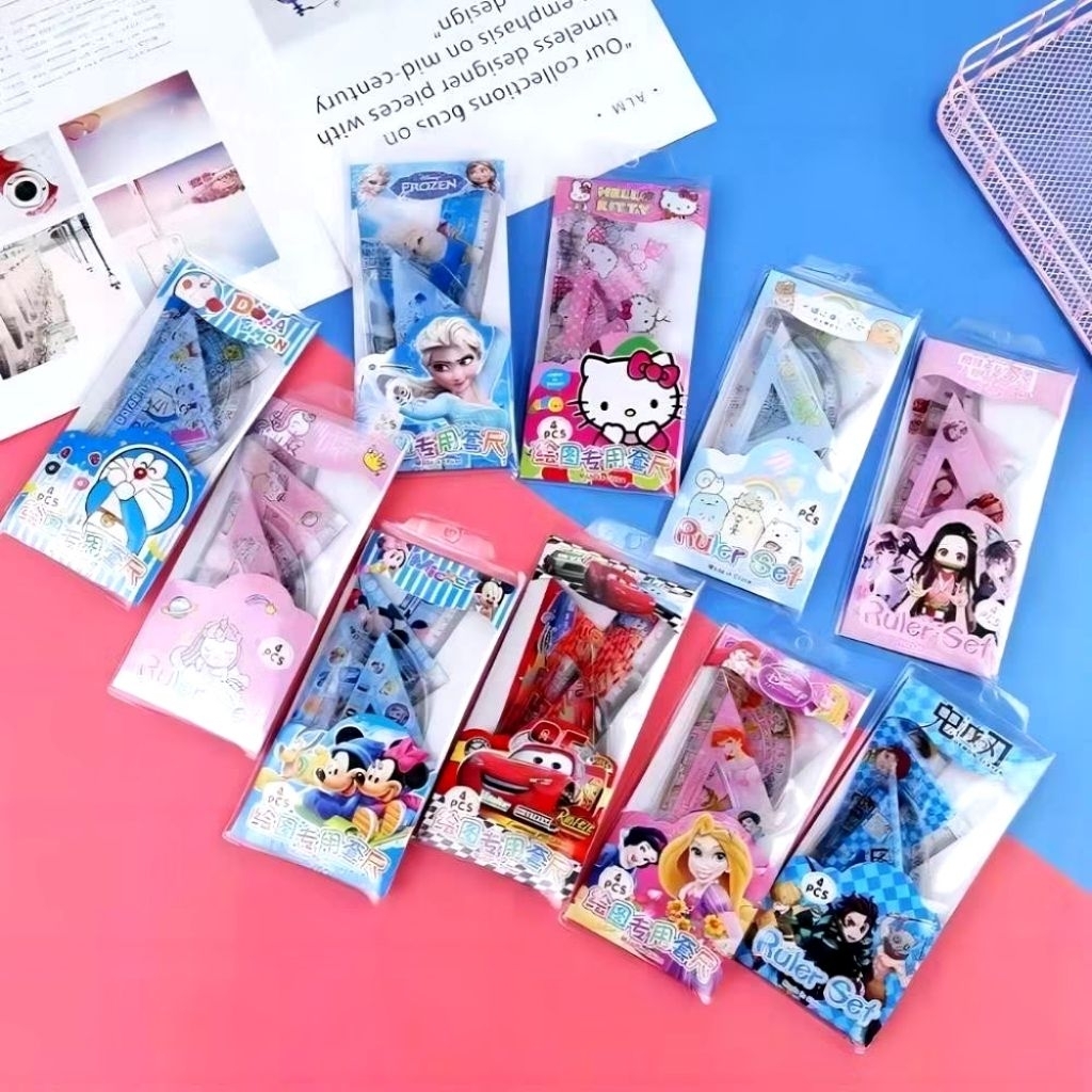 4in1 Doraemon Ruler Set Protractor School Supplies Character Spiderman ...